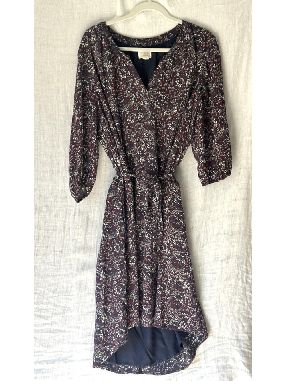 Caslon Womens Dress 14 W, High Low Hem, Navy floral print with tie waist, Boho
